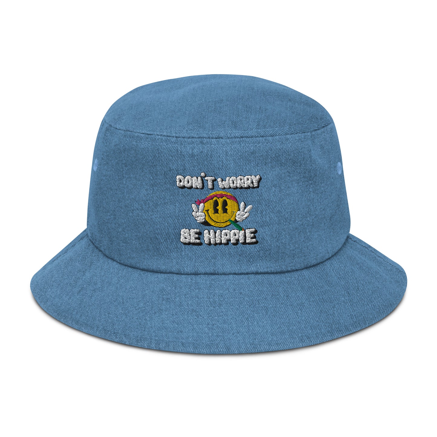 Don't Worry Be Hippie Denim Bucket Hat